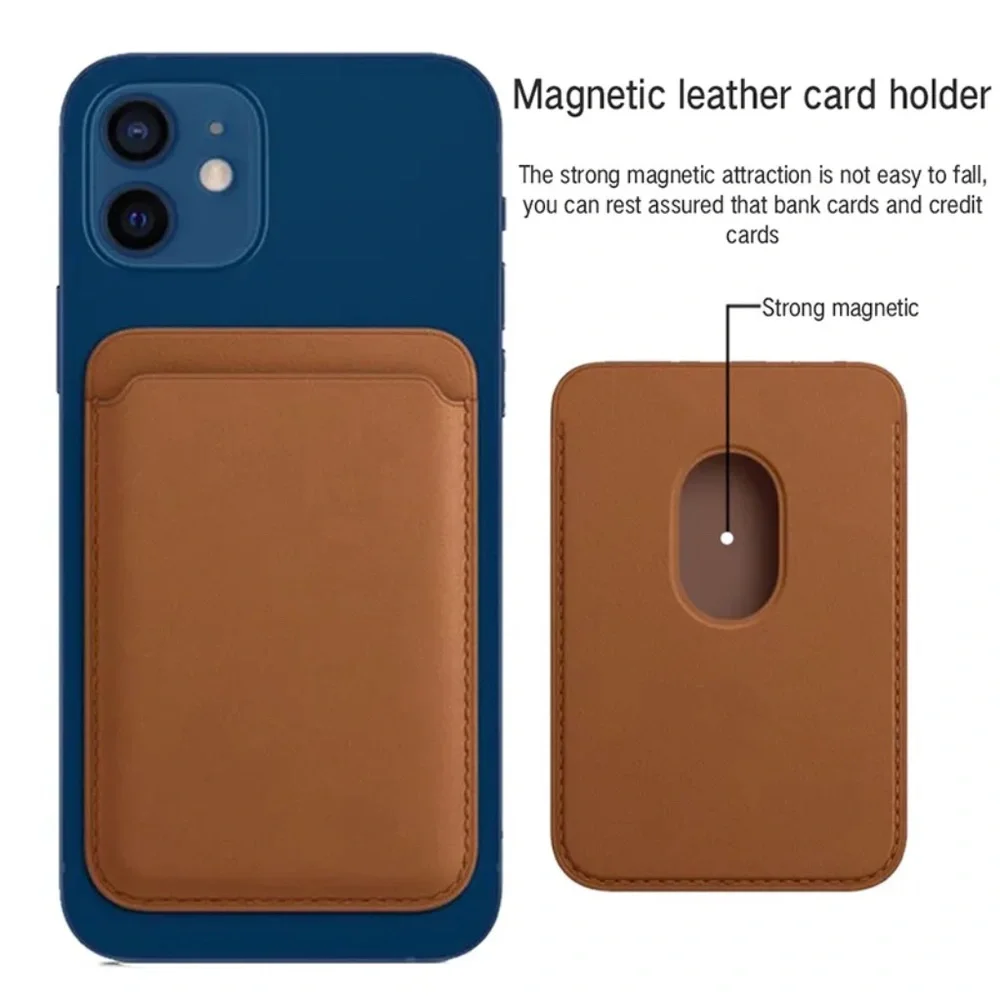 MagSafe Compatible Leather Card Wallet Case - Black